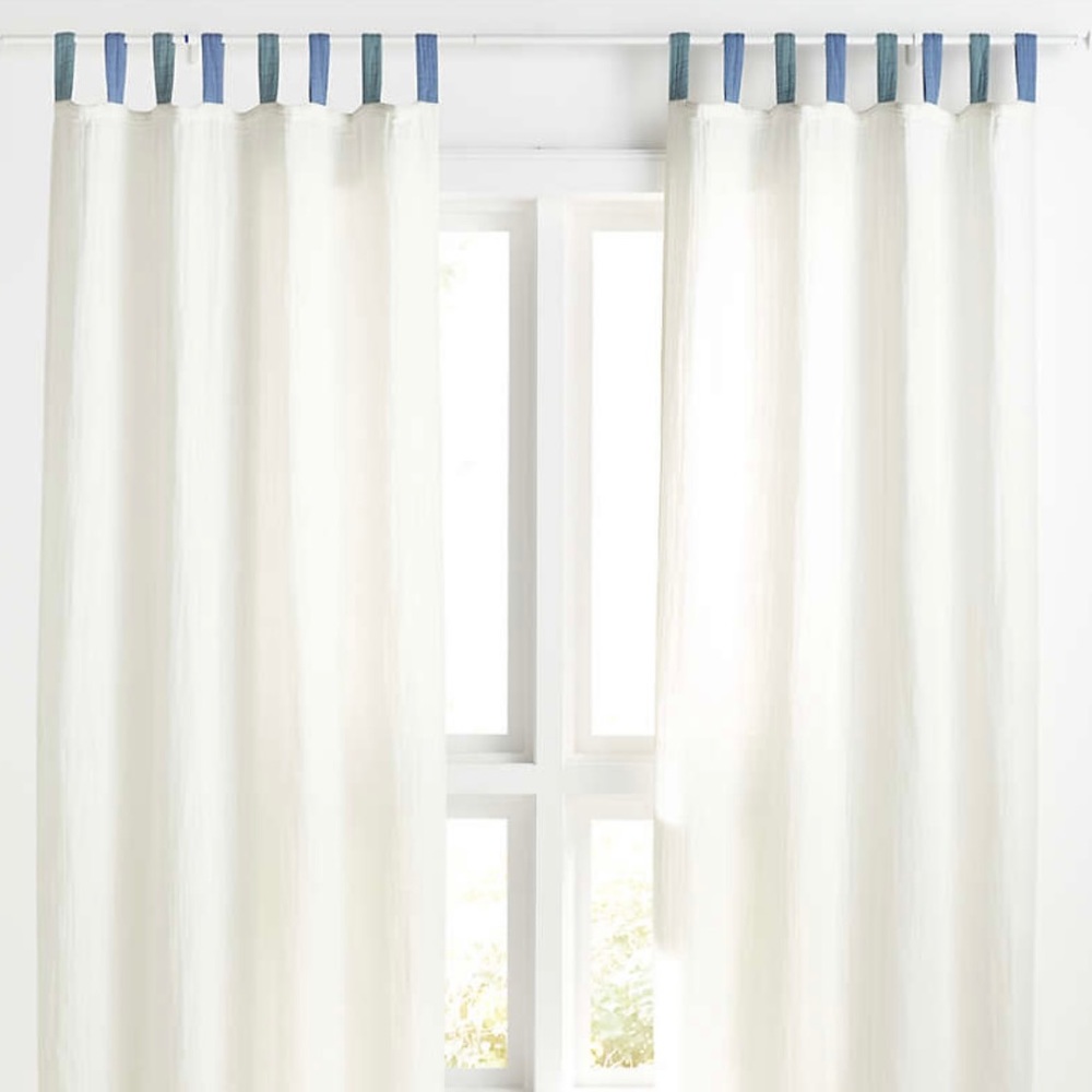 Crate & Barrel Crate & kids Blue Tab Muslin Window Curtain Panels 44” x 84”